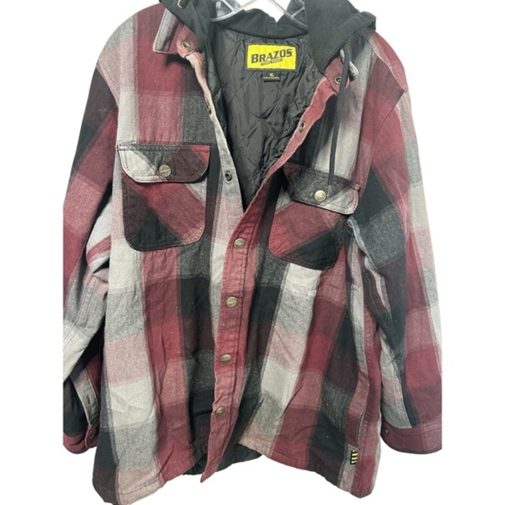 BRAZOS WORK FORCE Men XL‎ Red Plaid Flannel Lined Shirt Jacket Workwear Outdoor